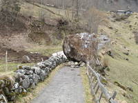 Ein mächtiger Felsbrocken liegt nun auf dem Wanderweg zwischen Rütti und Sichellauenen.